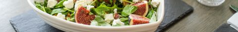 Fig and feta salad in a heart-shaped bowl